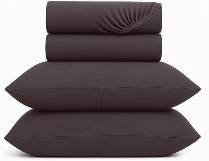 100% Cotton Bed Sheet Set with Deep Pocket - T-Shirt Fabric Jersey Knit - Extra Soft - Easy Fit - 4 Piece Set with Pillowcases - All Season - Comfy – 4 pcs (Anthracite, California King)