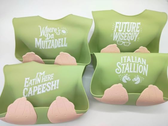 Teasin' Teethers Funny Italian Silicone Baby Bib with Pocket Food Catcher for Toddlers and Infants Funny Baby Bib Gift