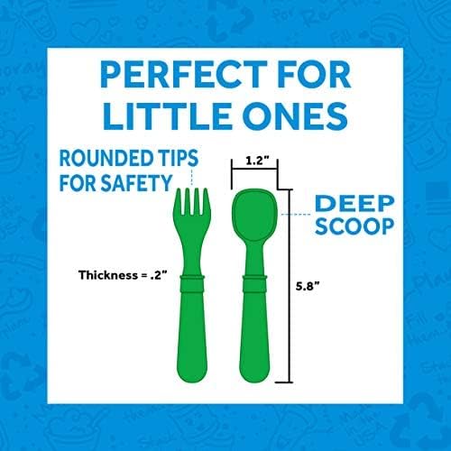 Re-Play 3 Divided Toddler Plates, 3 Utensils Set and 3 Wide Base Bowls - Dishwasher and Microwave Safe - Made in USA - Bluesy