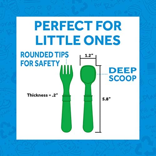 Re-Play Toddler Forks and Spoons Set - 4x4 Toddler Utensils Set - Dishwasher and Microwave Safe - Made in USA - Pack of 8-5.8" x 1.2" x 0.2" - Tulip
