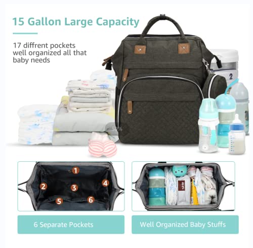 DERJUNSTAR Baby Diaper Bag Backpack with ChangingStation-Large Capacity Baby Bag for Boys & Girls, USBCharging Port, Pacifier Case, sunshade & Toy Bar,Waterproof， Forest