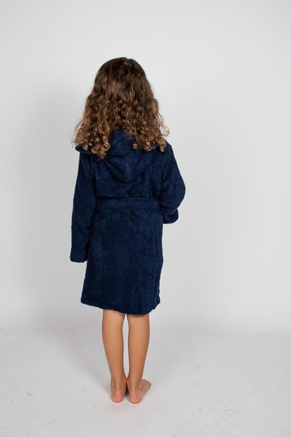 BAGNO MILANO Kids Organic Turkish Cotton Hooded Beach Cover-Up Towel, GOTS Certified, for Boys and Girls (Navy, 5-6 Years)