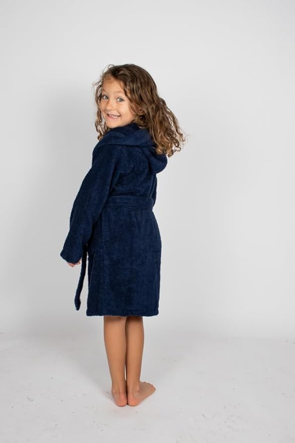 BAGNO MILANO Kids Organic Turkish Cotton Hooded Beach Cover-Up Towel, GOTS Certified, for Boys and Girls (Navy, 5-6 Years)
