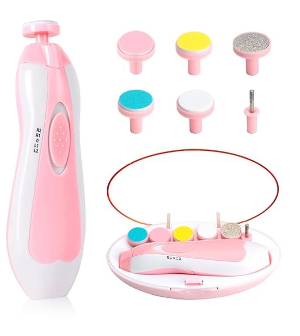 AVOA Baby Nail Trimmer Electric - Safe Quick Trim, No Cuticle Damage, LED Light, Quiet, Ergonomic, Baby Nail File Kit, Toddler Nail Clipper, Electric Nail File for Baby, Nail Filer, Pink