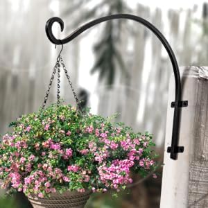 Heavy Duty Hanging Plant Bracket: 50lbs Weight Capacity - Bird Feeder Hangers 2 Packs, 12-Inch Black Metal Plant Bracket Wall Hook for Birdhouse, Wind Chimes, Lanterns, Easy to Install