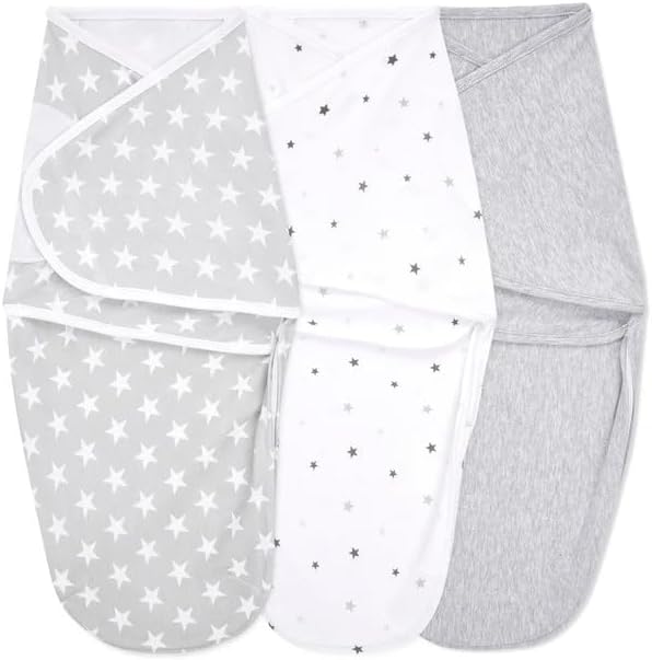 aden + anais Essentials Easy Swaddle Wrap Quick Change with Bottom Zipper, Snug Cotton Knit Baby Wrap Swaddle Blanket for Newborns, TOG 1.0, 3-Pack, Twinkle, 0-3 Months, Small/Medium