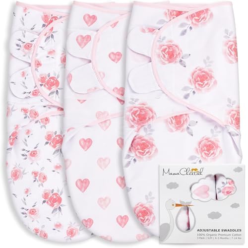 Mama Cheetah Baby Swaddle Sack 3-6 Month, Organic Cotton Swaddling Sleep Sack, Infant Swaddle Blanket, Large Swaddle Wrap, Easy Swaddles for Girl, 4-Pack