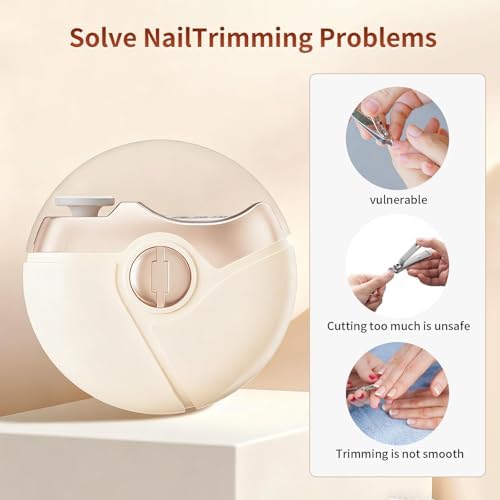 Electric Nail Clipper, Electric Clippers for Seniors, Adults and Baby, Automatic Nail Clipper with Trimming, Buffing, and Polish Removal in One, Smart Nail Clipper for Fingernail & Toenail (Beige)