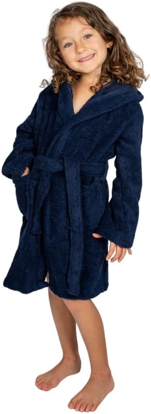 BAGNO MILANO Kids Organic Turkish Cotton Hooded Beach Cover-Up Towel, GOTS Certified, for Boys and Girls (Navy, 13-15 Years)