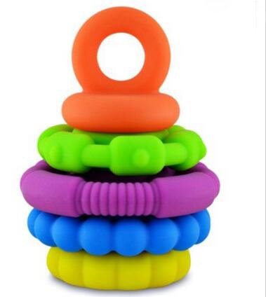 Stacking Baby Teether Toy - Sensory Silicone Teething Rings for Babies – Promote Motor Skills-Premium Food Grade Silicone Rainbow Colors - BPA Free