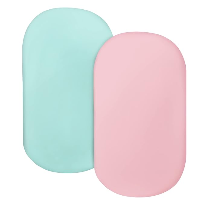 Bassinet Sheet Set 2 Pack Fitted Bassinet Sheets for Baby Girl, Universal Microfiber Soft Cradle Sheets for Oval Rectangle and Hourglass Mattress, Blue and Pink