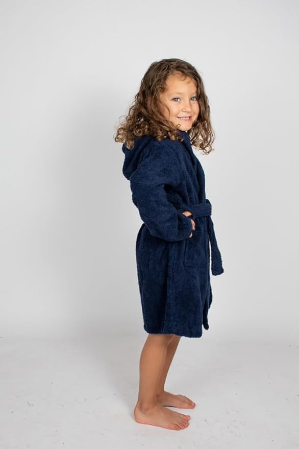BAGNO MILANO Kids Organic Turkish Cotton Hooded Beach Cover-Up Towel, GOTS Certified, for Boys and Girls (Navy, 3-4 Years)