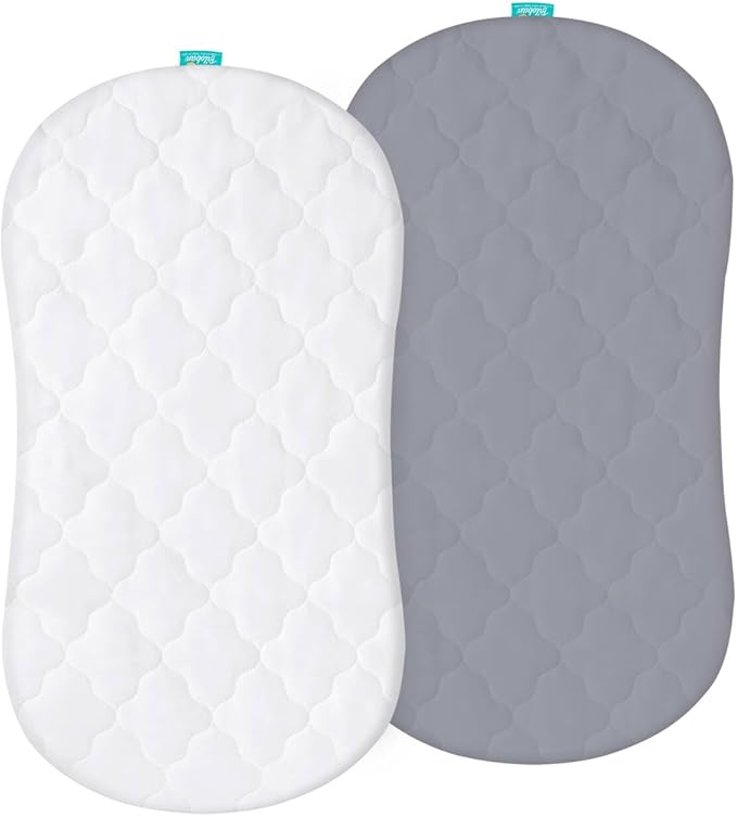 Bassinet Mattress Pad Cover, Fits 18” x 30” Halo Bassinet Swivel, Flex, Glide, Premiere & Luxe Series Sleeper, 2 Pack, Ultra Soft Waterproof Breathable, White and Grey