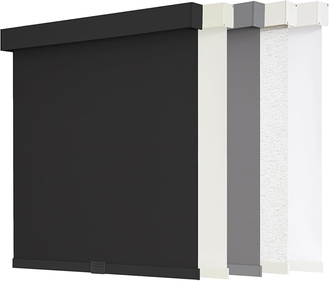AOSKY Blackout Roller Shades Cordless Blinds for Windows, Free-Stop Shades with Valance, Thermal Insulated Fabric, UV Protection, Natural Woven Blinds for Home and Office (31" W x 72" H, Black)