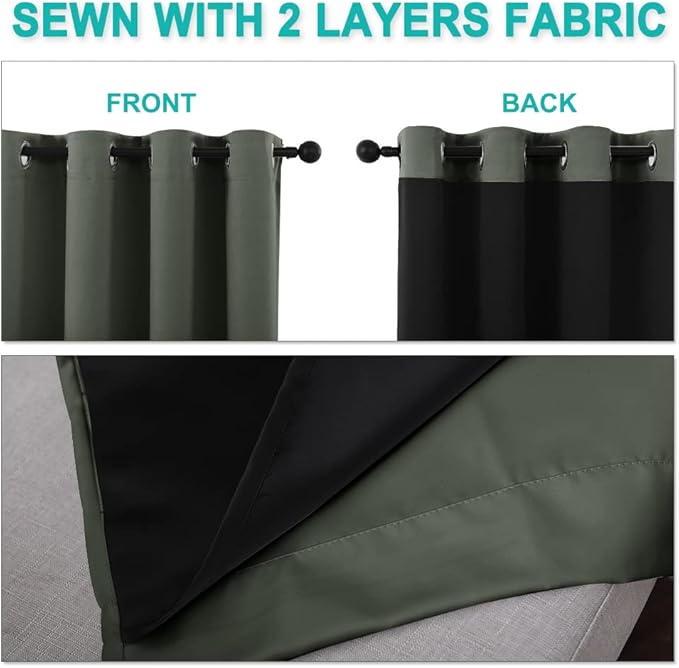 NICETOWN Extra Long Truly Blackout Drapes for Hall and Villa, 46-inch Width Each Panel, 45-inch Length, Dark Mallard, 2 Pieces, 100% Blackout Window Curtains with Black Lined for Night Shift Worker