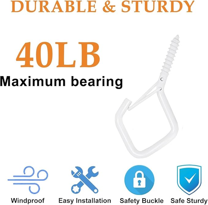 32-Pack Heavy-Duty White Screw Eye Hooks with Safety Clips | Metal Ceiling Hooks for Hanging Plants, Wind Chimes, Bird Feeders & Indoor/Outdoor Lights