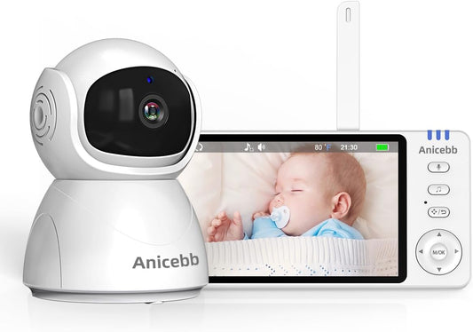 Video Baby Monitor with Camera and Audio, No WiFi Hack-Proof Security, 5" LCD Remote Pan-Tilt-Zoom, 31H Long Battery Life, 1000ft Range, Night Vision, Temperature & Cry Alarms, 2-Way Talk
