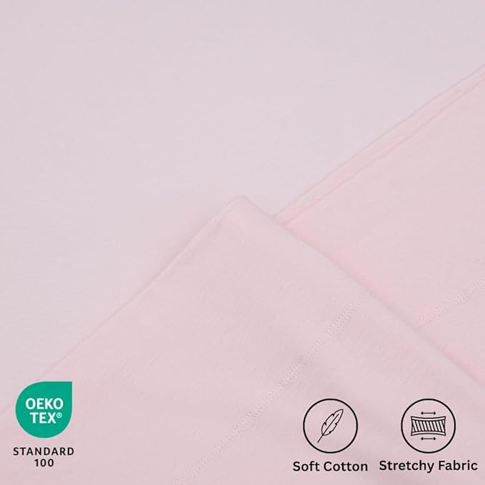 100% Cotton Fitted Sheet Only - Deep Pocket up to 16inch - All-Around Elastic - T-Shirt Fabric Jersey Knit - Extra Soft - Easy Fit - All Season - Comfy (Pink, Queen)