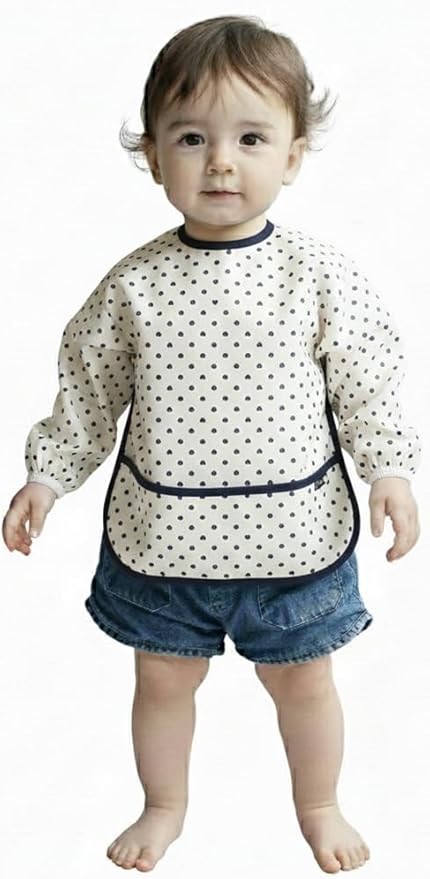 Plie Long Sleeve Waterproof Bib for Toddlers – Soft Feeding Smock for Baby Mealtime, Self-Feeding, BPA-Free, Easy Clean