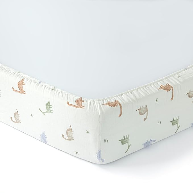 Dreamology Mini Cotton Crib Sheets,Boys,Girls,Super Soft & Breathable 1-Pack | 100% Cotton Muslin Crib Sheets Fitted for Mini Cribs, Pack and Play Sheets, 24x38 Mini Crib Sheet | Dino