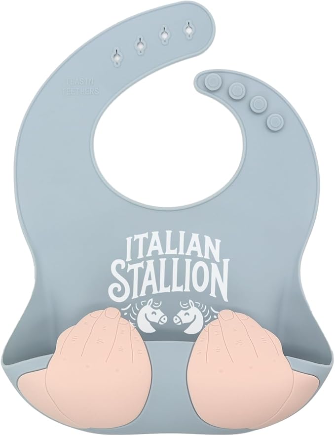 Teasin' Teethers Funny Italian Silicone Baby Bib with Pocket Food Catcher for Toddlers and Infants Funny Baby Bib Gift