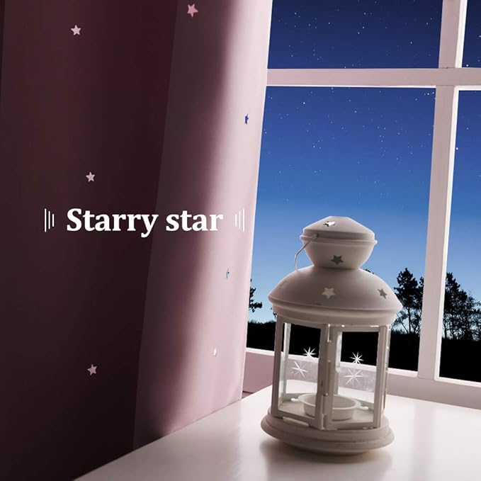 NICETOWN Children Window Darkening Curtains - Bedroom Star Cutouts Starry Night Magical Drape Panels for Girl's Princess Themed Rooms/Nursery Room (Lavender Pink, 42 inches X 63 inches, 2 Pieces)