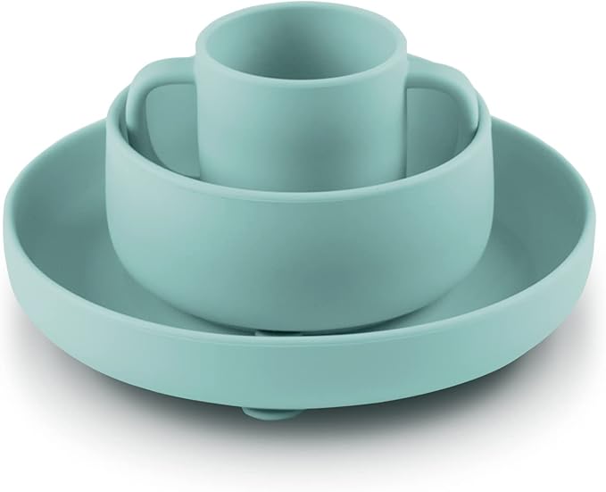 YOOFOREA Baby Led Weaning Supplies I Toddler Infant Baby Essentials First Stage I Baby Feeding Set - Tiny Cup, Suction Bowl & Plate I 100% Platinum Food Grade Silicone I BPA BPS PVC Free - Fog