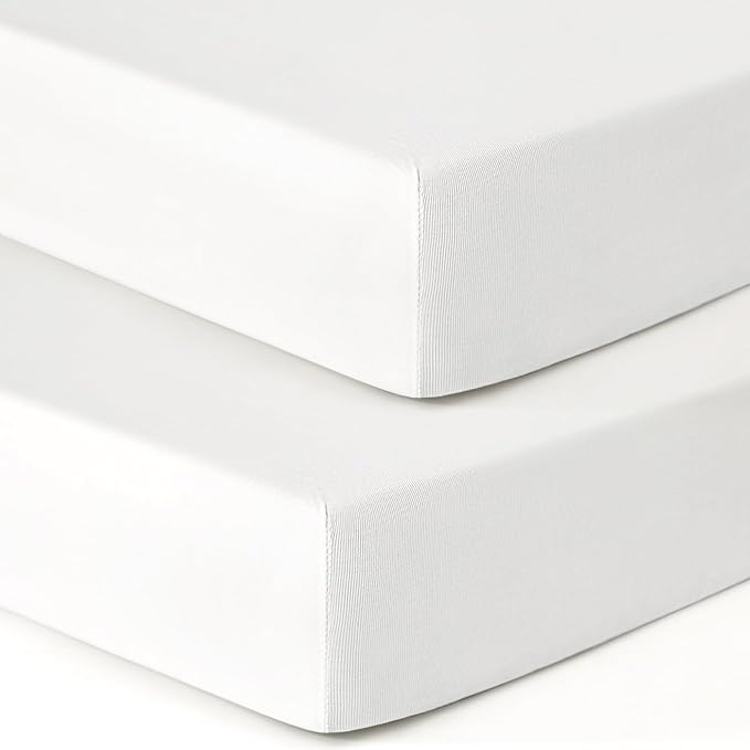 GRSSDER Jersey Crib Sheets for Boys and Girls, Stretchy Ultra Soft Crib Fitted Sheets Set 2 Pack, Universal Fit All Standard Crib Mattress Pads Safe and Snug, Natural White