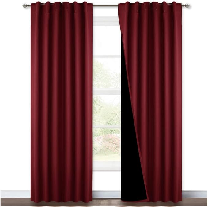 NICETOWN Red 100% Blackout Curtains with Black Liner Backing, Cold Reducing Thermal Insulated Curtains for Living Room, Noise Reducing Drapes, 52 inches x 84 inches Per Panel, Set of 2