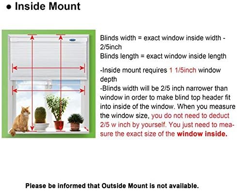LazBlinds Cordless Cellular Shades, No Tools No Drill Light Filtering Honeycomb Shades Pleated Blinds for Windows, 28.5'' W x 48'' H, White
