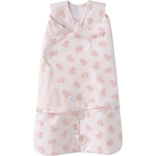 HALO 100% Cotton Sleepsack Swaddle, 3-Way Adjustable Wearable Blanket, TOG 1.5, Watercolor Rose Toss Blush, Newborn, 0-3 Months