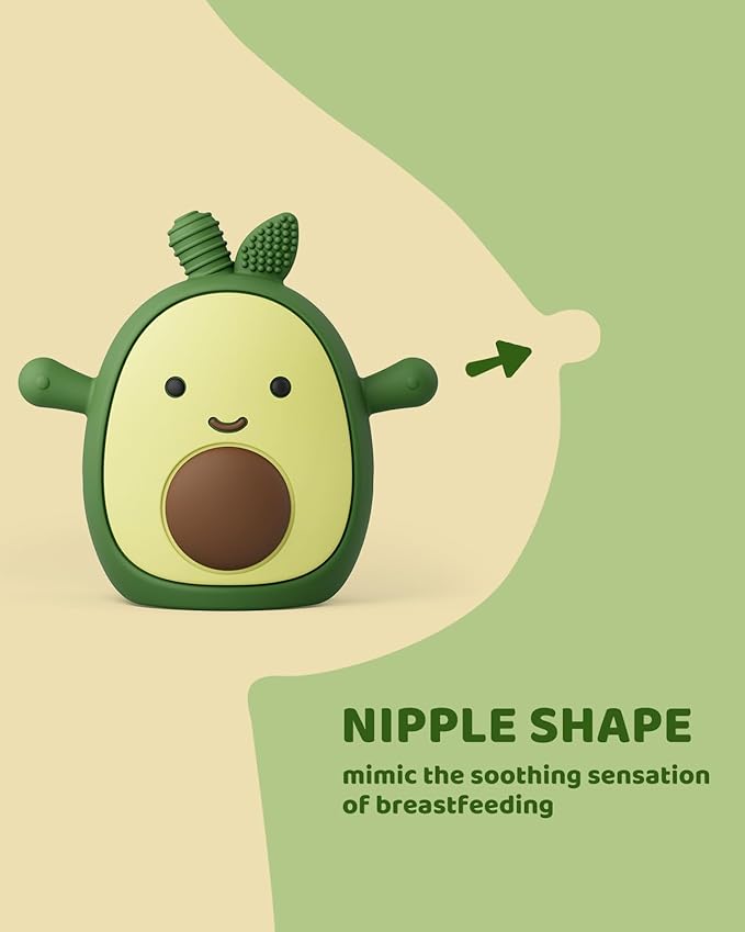 ChooKaChoo Baby Teething Toy Silicone Avocado Teething Mitten for Babies Over 3 Months Anti Dropping Wrist Hand Teethers Baby Chew Toys for Sucking Needs, BPA Free (Patent Pending)
