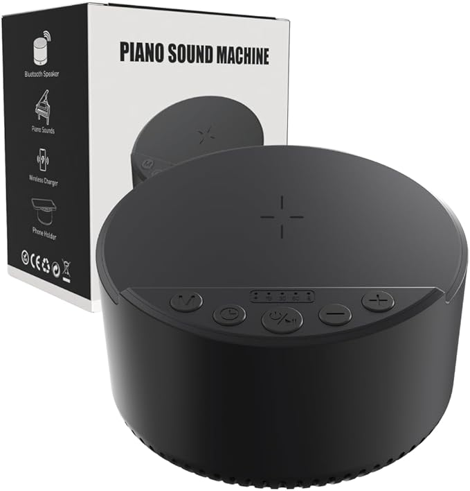 Piano Sound Machine with 20 Soothing Piano Sounds, Bluetooth Speaker and Wireless Charger with Memory Function, Sleep Timer Baby Kids Adults Pets Sound Therapy for Home Office Travel