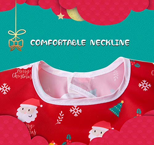 Little Dimsum Full Sleeved Feeding Bib 2 Pack,Baby & Toddler Waterproof Bib Apron,Food Protection Large Pocket Eating Smock 6-36 Month(christmas bib)