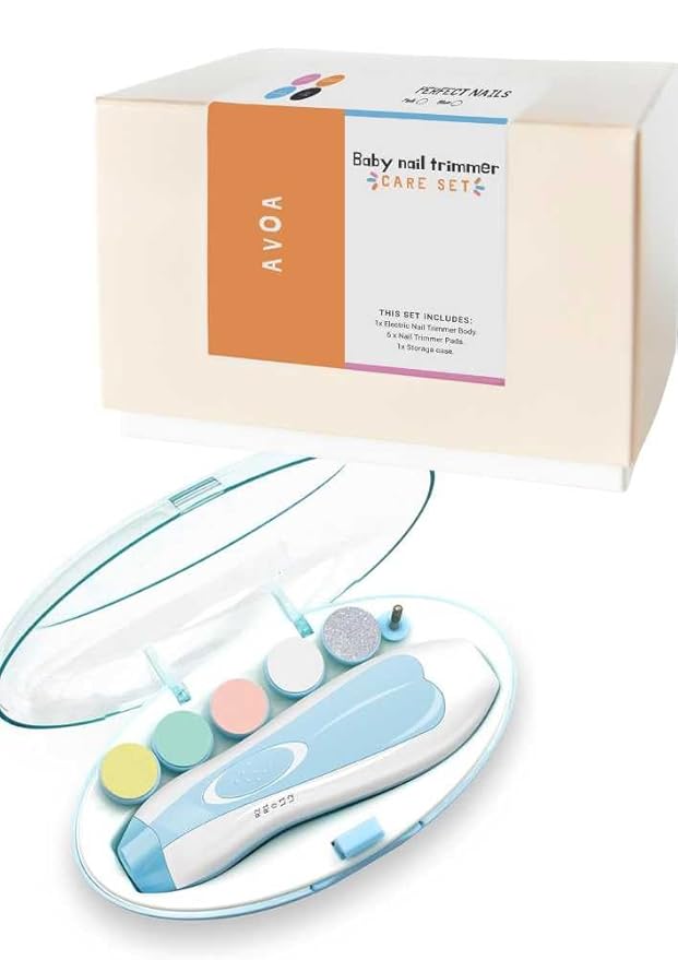 AVOA Baby Nail Trimmer Electric - Safe Quick Trim, No Cuticle Damage, LED Light, Quiet, Ergonomic, Baby Nail File Kit, Toddler Nail Clipper, Electric Nail File for Baby, Nail Filer, Blue