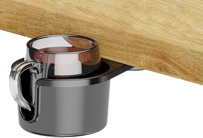 360° Rotating Under Table Desk Cup Holder Cup & Pen Holder Mount Inner Diameter 90mm/9cm (Assembly is Required)