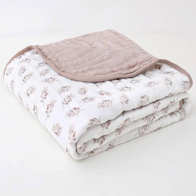 Ultra Soft Muslin Baby Blanket Pack of 2 Cotton Swaddles Bed Blankets Super Soft Lightweight for Babies and Toddlers Boys Newborn 42 x 42 inches Floral (Green and Coffee)
