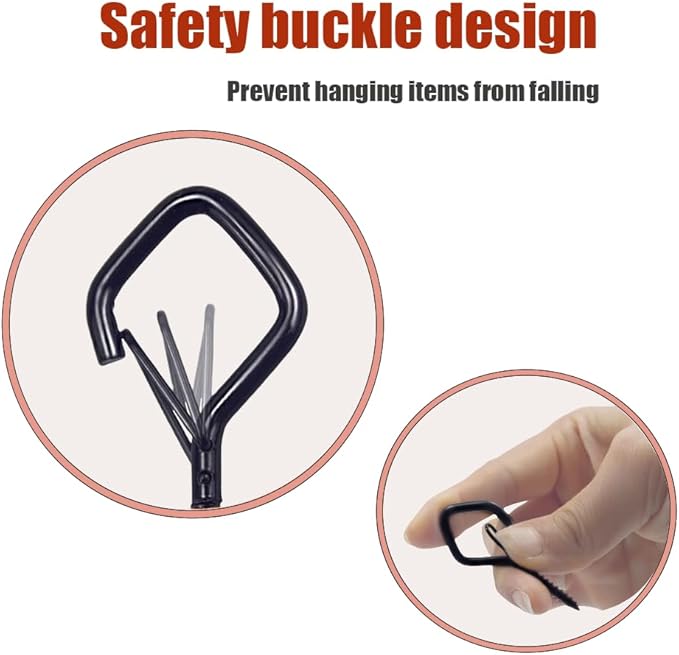 52-Pack Heavy-Duty Black Screw Eye Hooks with Safety Clips | Metal Ceiling Hooks for Hanging Plants, Wind Chimes, Bird Feeders & Indoor/Outdoor Lights