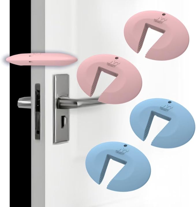 Door Pinch Guard and Door Slam Stopper, Durable Silicone Door Finger Pinch Guard, Prevents Slamming on Even Heavy Doors, Non-Toxic & Pet Friendly, 4 Packs （2 Pink 2 Blue）
