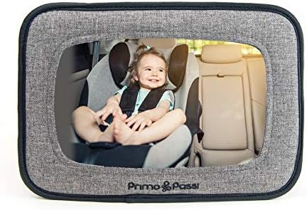 Primo Passi Backseat Baby Car Mirror for Infant Rear Facing, Baby Car Mirror, Safety Car Seat Mirror Rear Facing with Wide Crystal Clear View, Shatterproof (Black Melange)