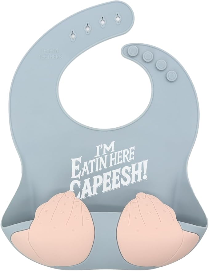 Teasin' Teethers Funny Italian Silicone Baby Bib with Pocket Food Catcher for Toddlers and Infants Funny Baby Bib Gift