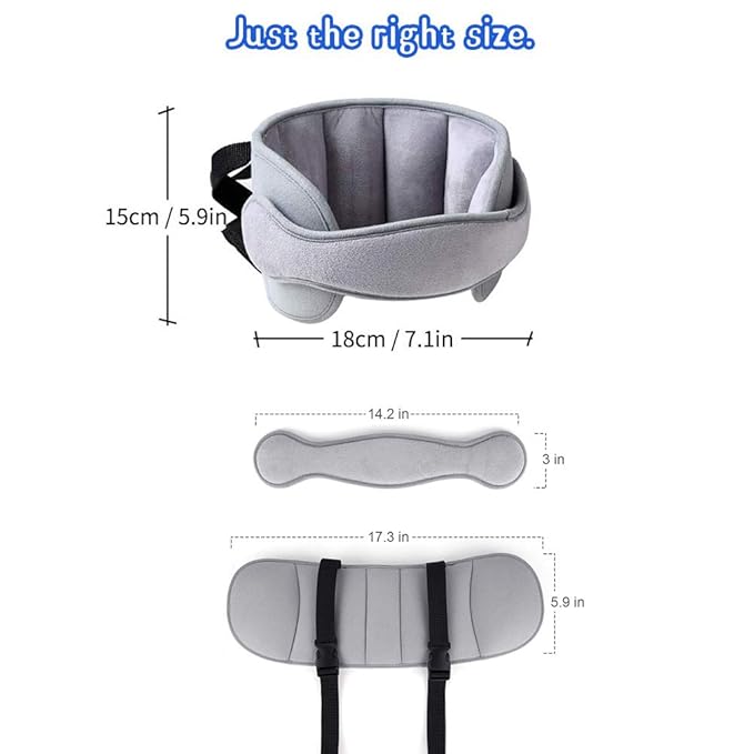 Baby Car Seat Head Support Band - Comfortable Head & Neck Pillow Support, AdjustableCar Seat Neck Relief, Grey