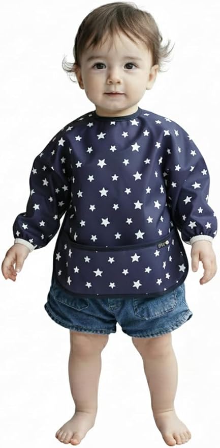 Plie Long Sleeve Waterproof Bib for Toddlers – Soft Feeding Smock for Baby Mealtime, Self-Feeding, BPA-Free, Easy Clean