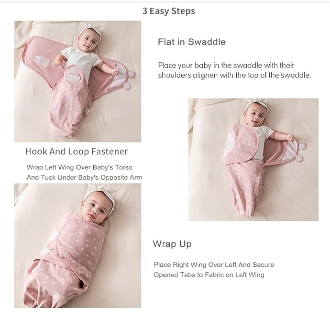 insular Baby Swaddle Wrap, Swaddle Blanket for Newborn and Infant, Adjustable Swaddling Set for Boy and Girl, Soft Cotton Baby Sleep Sack 3 Pack, Rainbow&Pink Love, Small(0-3 Month)