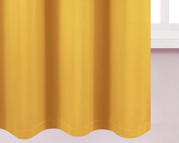 LEMOMO 100% Blackout Yellow Curtains with Black Lining/52 x 63 Inch/Set of 2 Panels Thermal Insulated Room Darkening Curtains for Bedroom