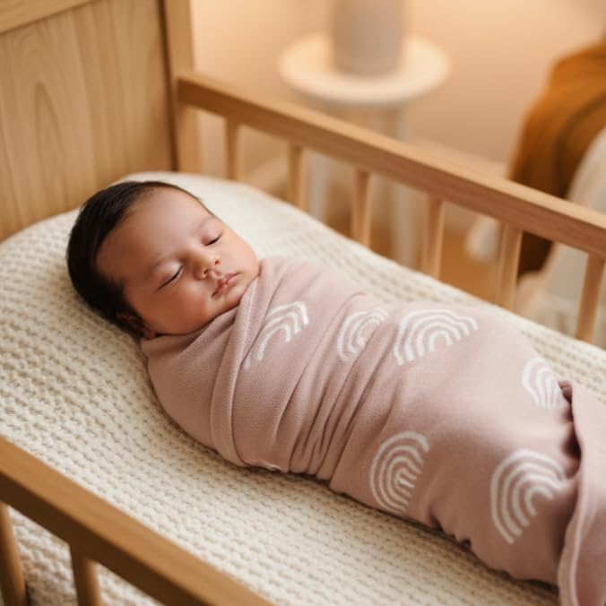 Knit Baby Swaddle Blanket for Girls - 100% Cotton Buttery Soft Cozy Receiving Swaddle Stroller Blanket for Shower Gift Registry for Newborns, Infants, Toddlers (Rainbow - Pink)