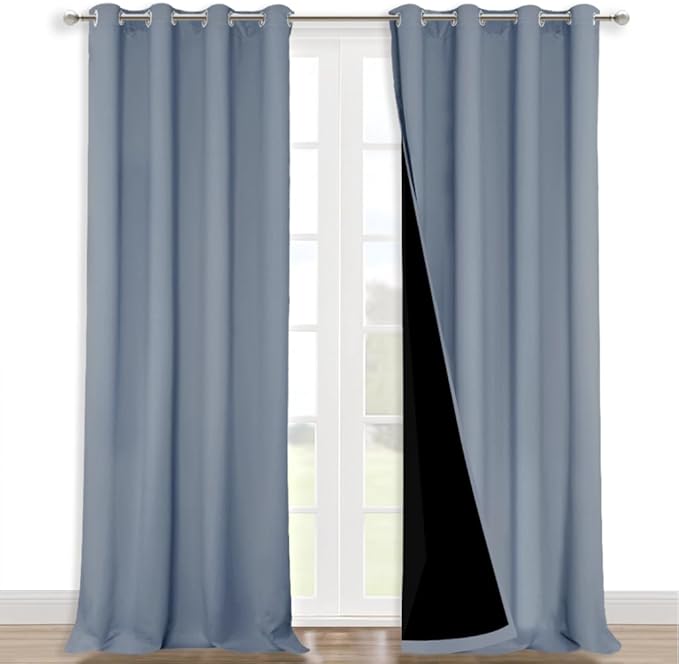 NICETOWN 100% Blackout Blinds, Set of 2, 46" x 96", Vintage Blue, Laundry Room Decor Window Treatment Curtains for Large Patio Sliding Door, Thermal Insulated Curtains for Bedroom