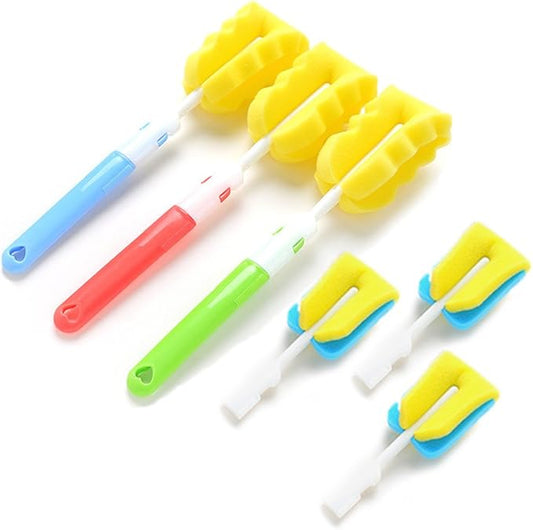 Replaceable Cleaning Bottle Sponge Brush with Long Handle Cleaner Soft for Baby Bottle,Kitchen Clean, Glasses,Mugs Cup, 11 inch