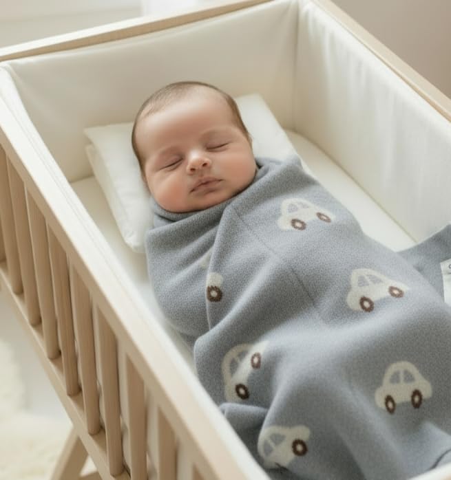 Baby Swaddle Blanket for Boys - 100% Oeko Tex Certified Natural Cotton Buttery Soft Cozy Receiving Swaddle Stroller Blanket for Shower Gift Registry for Newborns, Infants, Toddlers (Cars - Grey)