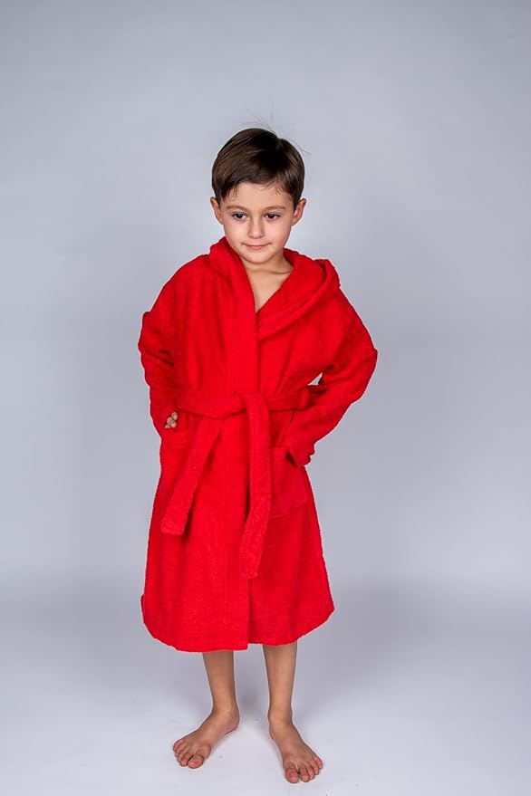 BAGNO MILANO Kids Organic Turkish Cotton Hooded Beach Cover-Up Towel, GOTS Certified, for Boys and Girls (Red, 13-15 Years)